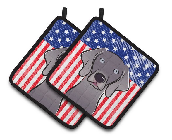 Picture of Carolines Treasures BB2161PTHD American Flag & Weimaraner Pair of Pot Holders, 7.5 x 3 x 7.5 in.