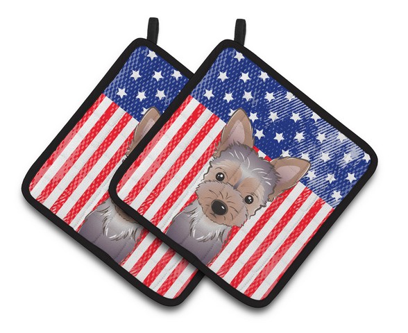Picture of Carolines Treasures BB2162PTHD American Flag & Yorkie Puppy Pair of Pot Holders, 7.5 x 3 x 7.5 in.