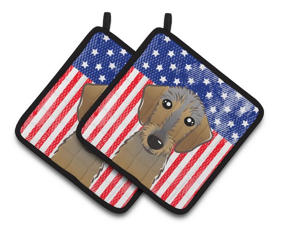 Picture of Carolines Treasures BB2163PTHD American Flag & Wirehaired Dachshund Pair of Pot Holders, 7.5 x 3 x 7.5 in.