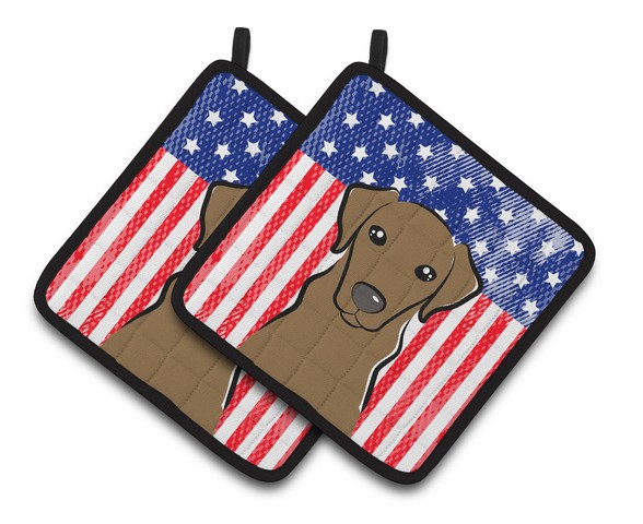 Picture of Carolines Treasures BB2164PTHD American Flag & Chocolate Labrador Pair of Pot Holders, 7.5 x 3 x 7.5 in.