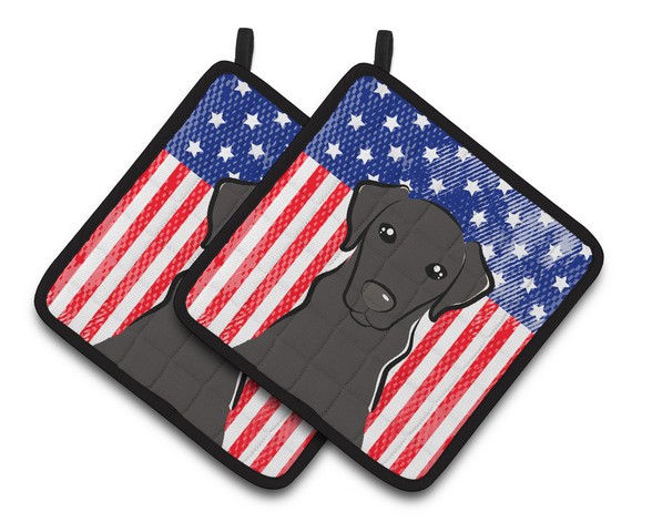 Picture of Carolines Treasures BB2165PTHD American Flag & Black Labrador Pair of Pot Holders, 7.5 x 3 x 7.5 in.