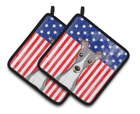 Picture of Carolines Treasures BB2166PTHD American Flag & Italian Greyhound Pair of Pot Holders, 7.5 x 3 x 7.5 in.