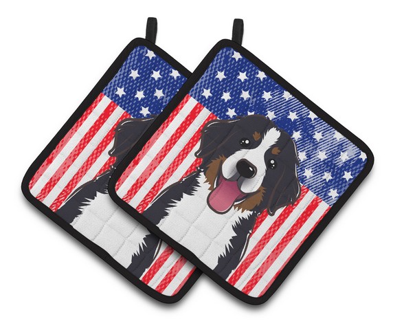 Picture of Carolines Treasures BB2167PTHD American Flag & Bernese Mountain Dog Pair of Pot Holders, 7.5 x 3 x 7.5 in.