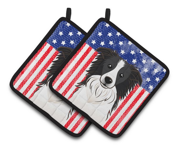 Picture of Carolines Treasures BB2171PTHD American Flag & Border Collie Pair of Pot Holders, 7.5 x 3 x 7.5 in.