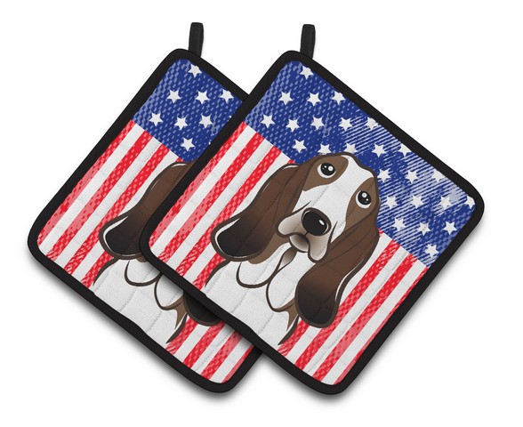 Picture of Carolines Treasures BB2173PTHD American Flag & Basset Hound Pair of Pot Holders, 7.5 x 3 x 7.5 in.