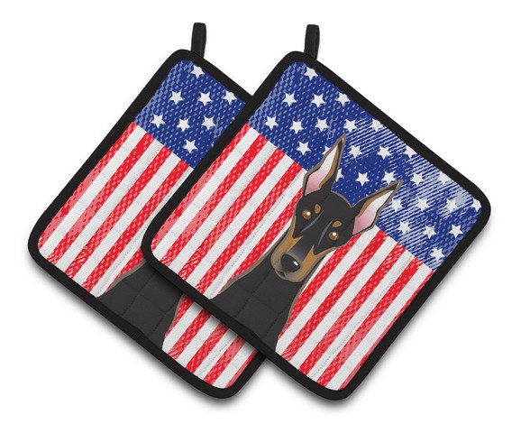 Picture of Carolines Treasures BB2175PTHD American Flag & Doberman Pair of Pot Holders, 7.5 x 3 x 7.5 in.