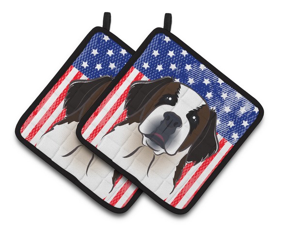 Picture of Carolines Treasures BB2176PTHD American Flag & Saint Bernard Pair of Pot Holders, 7.5 x 3 x 7.5 in.