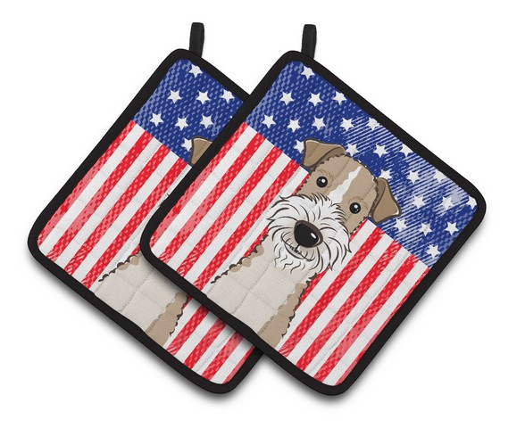 Picture of Carolines Treasures BB2177PTHD American Flag & Wire Haired Fox Terrier Pair of Pot Holders, 7.5 x 3 x 7.5 in.