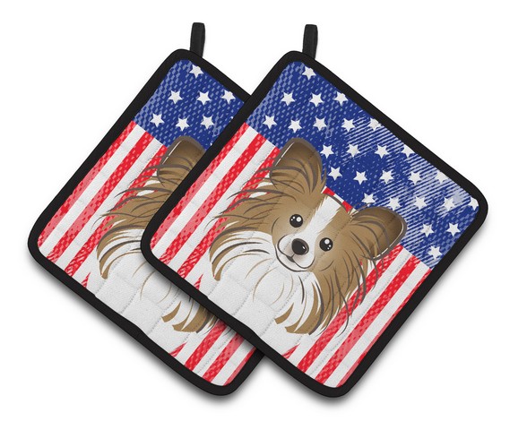 Picture of Carolines Treasures BB2178PTHD American Flag & Papillon Pair of Pot Holders, 7.5 x 3 x 7.5 in.