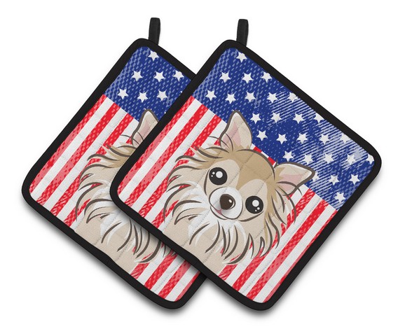 Picture of Carolines Treasures BB2181PTHD American Flag & Chihuahua Pair of Pot Holders, 7.5 x 3 x 7.5 in.