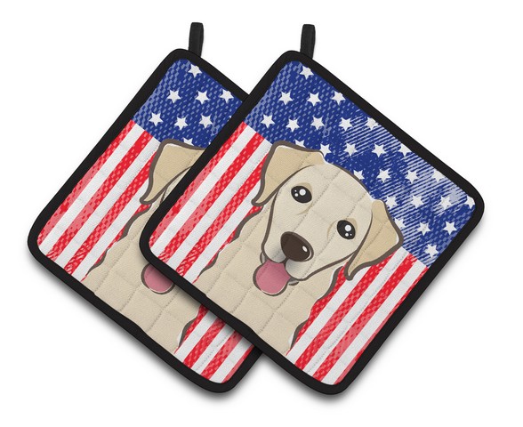 Picture of Carolines Treasures BB2182PTHD American Flag & Golden Retriever Pair of Pot Holders, 7.5 x 3 x 7.5 in.