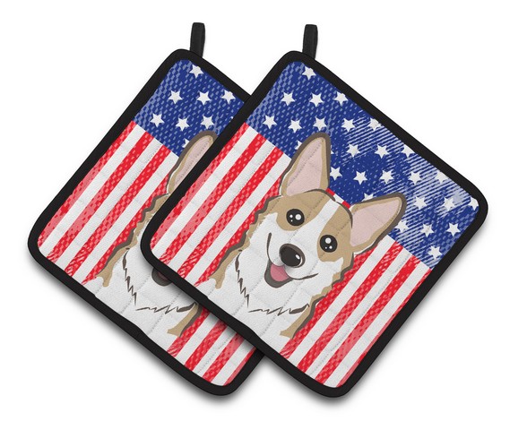Picture of Carolines Treasures BB2183PTHD American Flag & Sable Corgi Pair of Pot Holders, 7.5 x 3 x 7.5 in.