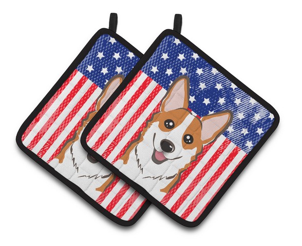 Picture of Carolines Treasures BB2184PTHD American Flag & Red Corgi Pair of Pot Holders, 7.5 x 3 x 7.5 in.