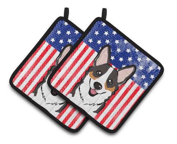Picture of Carolines Treasures BB2185PTHD American Flag & Tricolor Corgi Pair of Pot Holders, 7.5 x 3 x 7.5 in.