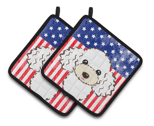 Picture of Carolines Treasures BB2187PTHD American Flag & White Poodle Pair of Pot Holders, 7.5 x 3 x 7.5 in.