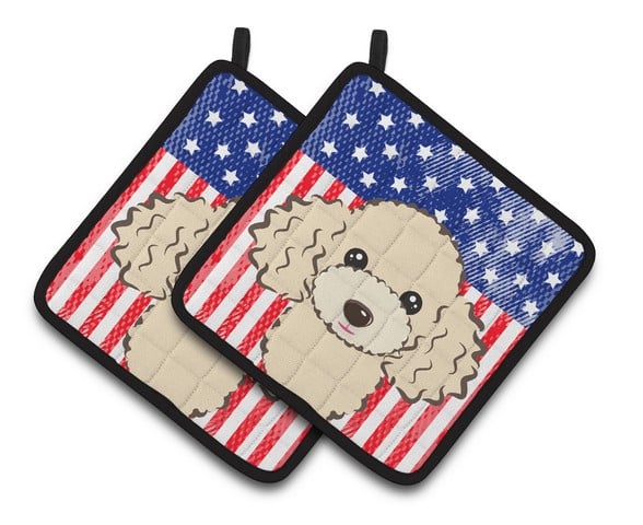 Picture of Carolines Treasures BB2188PTHD American Flag & Buff Poodle Pair of Pot Holders, 7.5 x 3 x 7.5 in.
