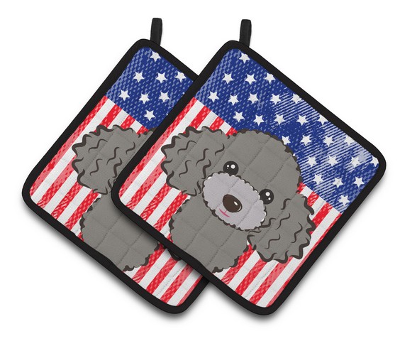 Picture of Carolines Treasures BB2189PTHD American Flag & Silver Gray Poodle Pair of Pot Holders, 7.5 x 3 x 7.5 in.