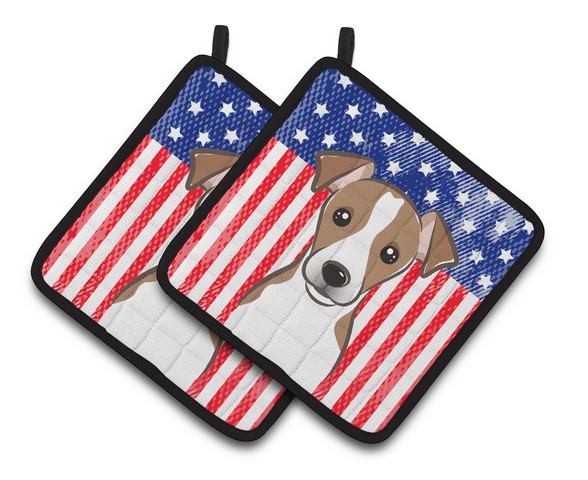 Picture of Carolines Treasures BB2190PTHD American Flag & Jack Russell Terrier Pair of Pot Holders, 7.5 x 3 x 7.5 in.