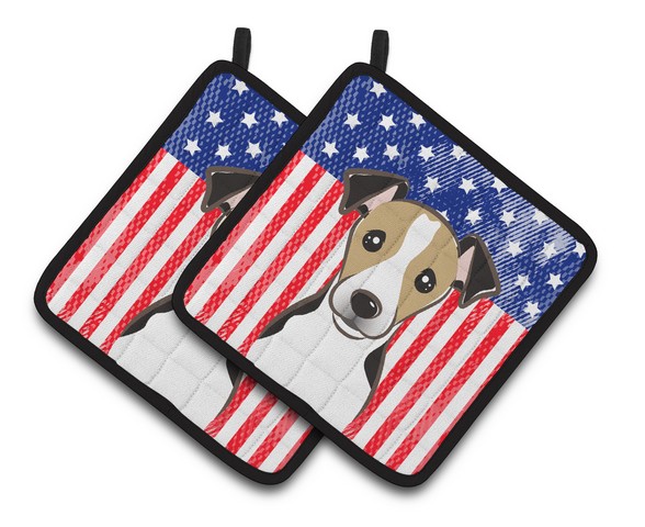 Picture of Carolines Treasures BB2191PTHD American Flag & Jack Russell Terrier Pair of Pot Holders, 7.5 x 3 x 7.5 in.