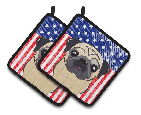 Picture of Carolines Treasures BB2192PTHD American Flag & Fawn Pug Pair of Pot Holders, 7.5 x 3 x 7.5 in.