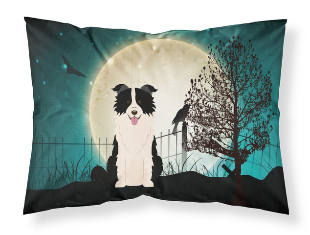 BB2308PILLOWCASE Halloween Scary Border Collie Black White Fabric Standard Pillowcase, 20.5 x 0.25 x 30 in.