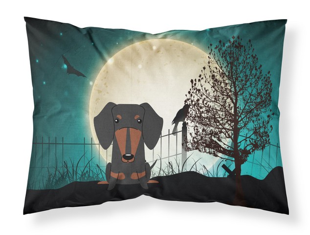 Halloween Scary Dachshund Black Tan Fabric Standard Pillowcase