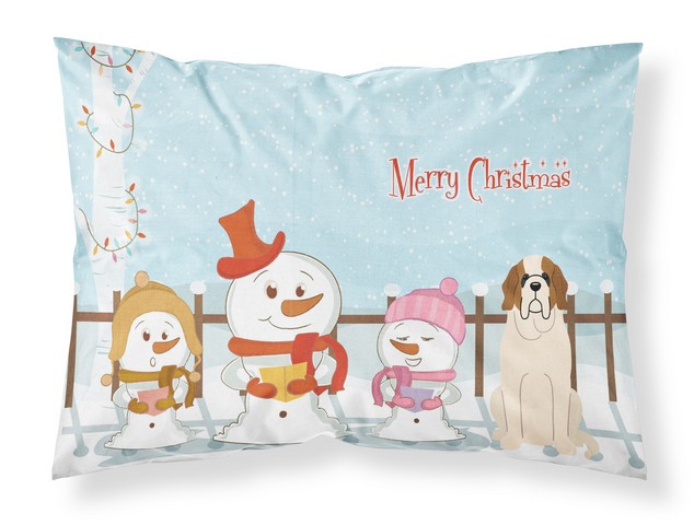 BB2366PILLOWCASE Merry Christmas Carolers Saint Bernard Fabric Standard Pillowcase, 20.5 x 0.25 x 30 in.