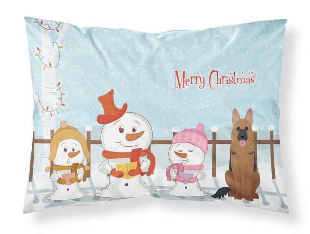 Merry Christmas Carolers German Shepherd Fabric Standard Pillowcase