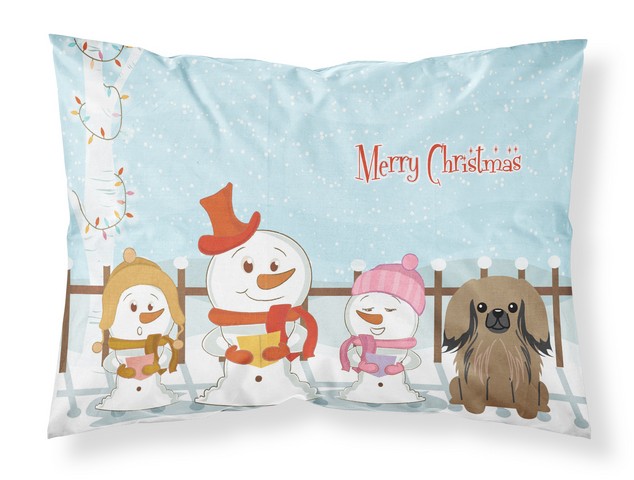 BB2433PILLOWCASE Merry Christmas Carolers Pekingnese Tan Fabric Standard Pillowcase, 20.5 x 0.25 x 30 in.