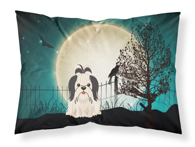 BB2278PILLOWCASE Halloween Scary Shih Tzu Black White Fabric Standard Pillowcase, 20.5 x 0.25 x 30 in.