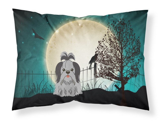 Halloween Scary Shih Tzu Black Silver Fabric Standard Pillowcase
