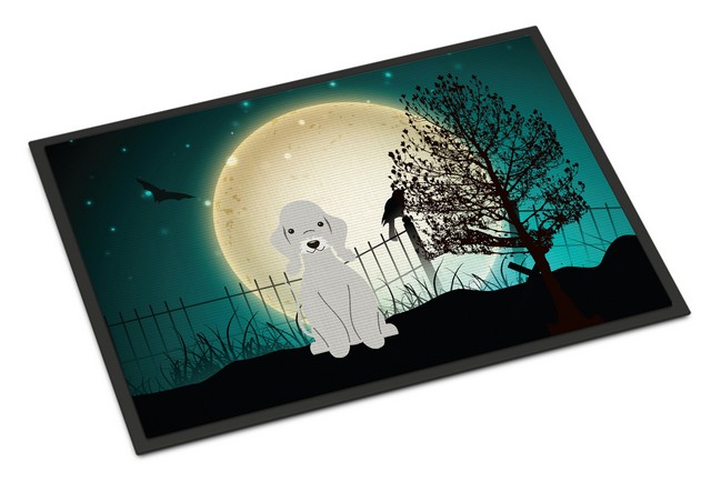 Halloween Scary Bedlington Terrier Blue Indoor or Outdoor Mat