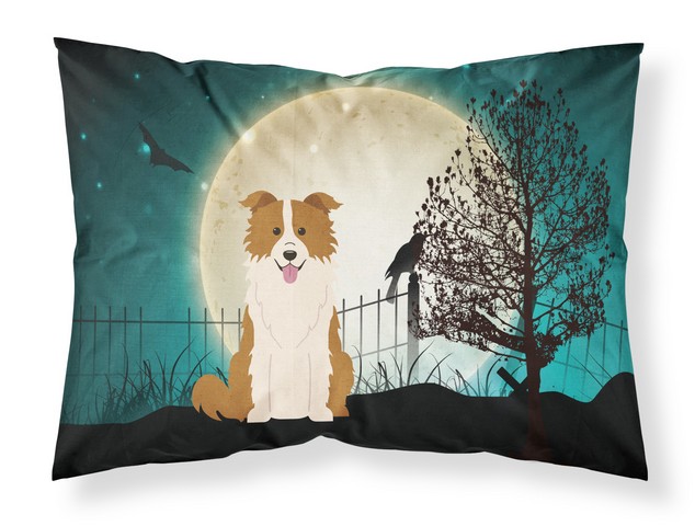 Halloween Scary Border Collie Red White Fabric Standard Pillowcase