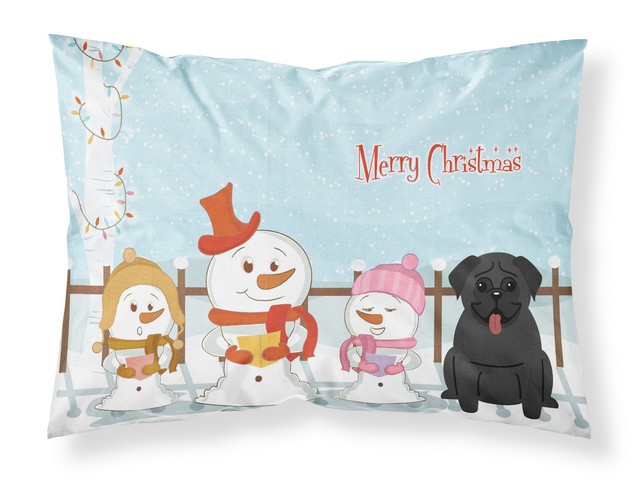 BB2337PILLOWCASE Merry Christmas Carolers Pug Black Fabric Standard Pillowcase, 20.5 x 0.25 x 30 in.