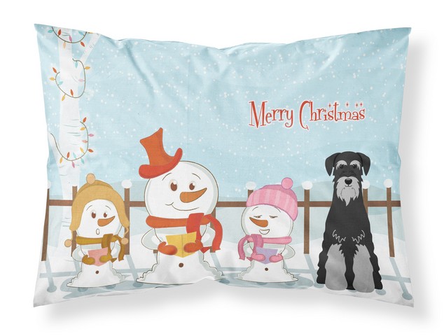 BB2365PILLOWCASE Merry Christmas Carolers Standard Schnauzer Black Grey Fabric Standard Pillowcase, 20.5 x 0.25 x 30 in.