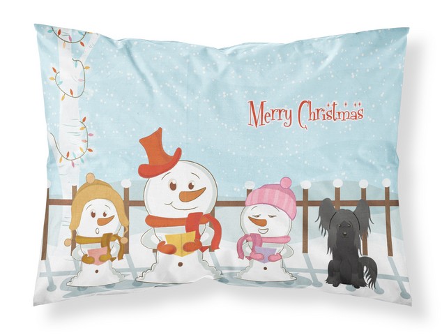 BB2443PILLOWCASE Merry Christmas Carolers Chinese Crested Black Fabric Standard Pillowcase, 20.5 x 0.25 x 30 in.