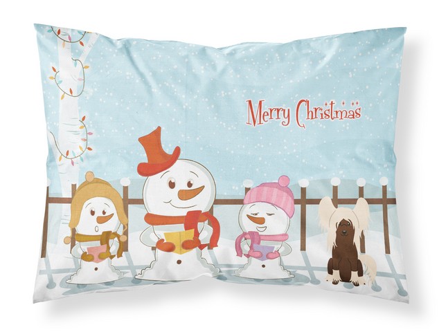 Merry Christmas Carolers Chinese Crested Cream Fabric Standard Pillowcase
