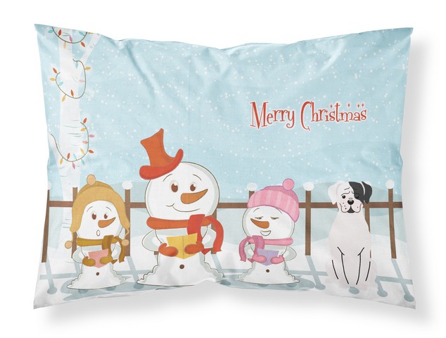 Merry Christmas Carolers White Boxer Cooper Fabric Standard Pillowcase
