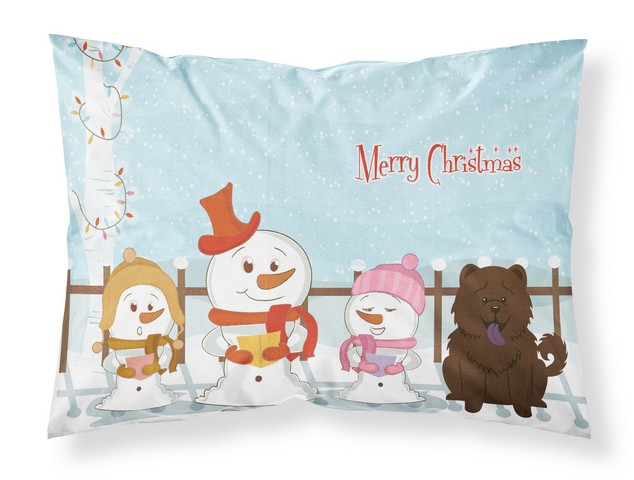 Merry Christmas Carolers Chow Chow Chocolate Fabric Standard Pillowcase