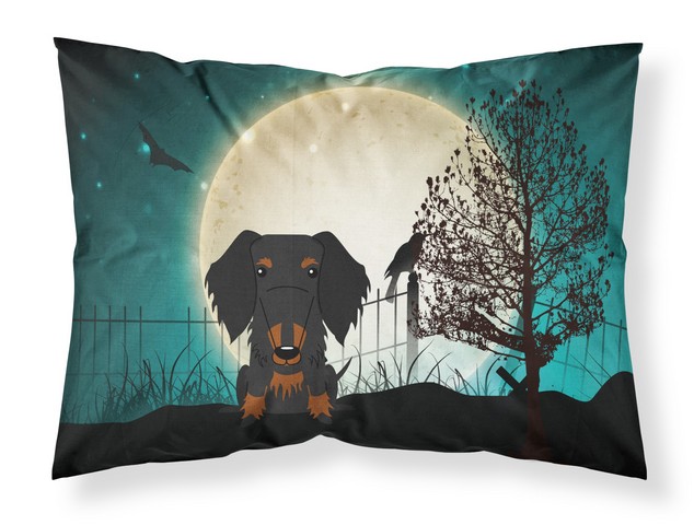 Halloween Scary Wire Haired Dachshund Black Tan Fabric Standard Pillowcase