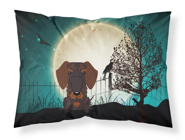 BB2319PILLOWCASE Halloween Scary Wire Haired Dachshund Chocolate Fabric Standard Pillowcase, 20.5 x 0.25 x 30 in.