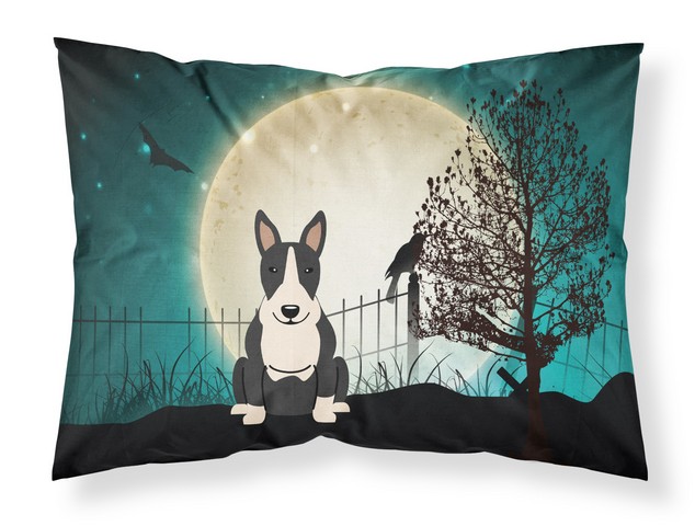 BB2323PILLOWCASE Halloween Scary Bull Terrier Black White Fabric Standard Pillowcase, 20.5 x 0.25 x 30 in.