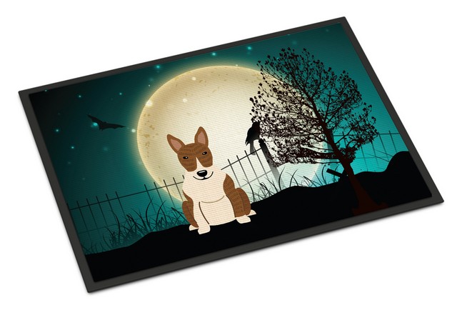 Halloween Scary Bull Terrier Brindle Indoor or Outdoor Mat