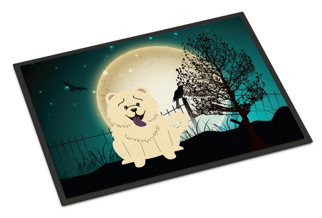Halloween Scary Chow Chow White Indoor or Outdoor Mat