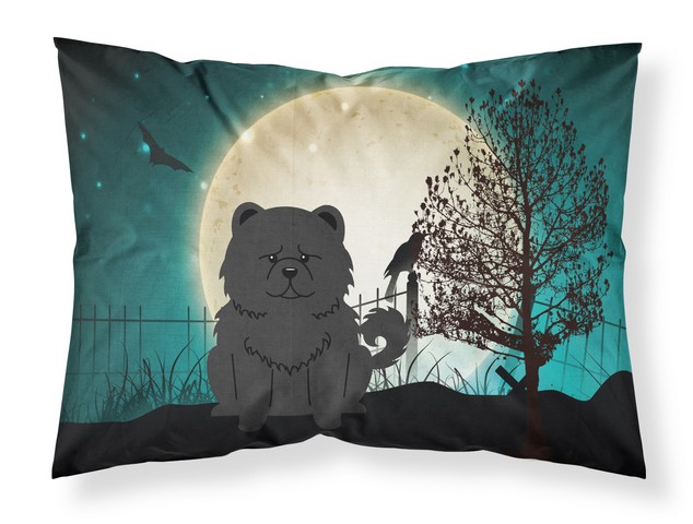BB2333PILLOWCASE Halloween Scary Chow Chow Black Fabric Standard Pillowcase, 20.5 x 0.25 x 30 in.