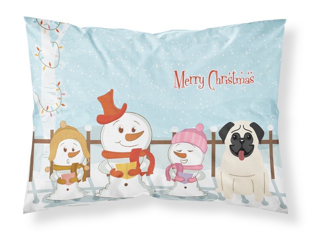 BB2335PILLOWCASE Merry Christmas Carolers Pug Cream Fabric Standard Pillowcase, 20.5 x 0.25 x 30 in.