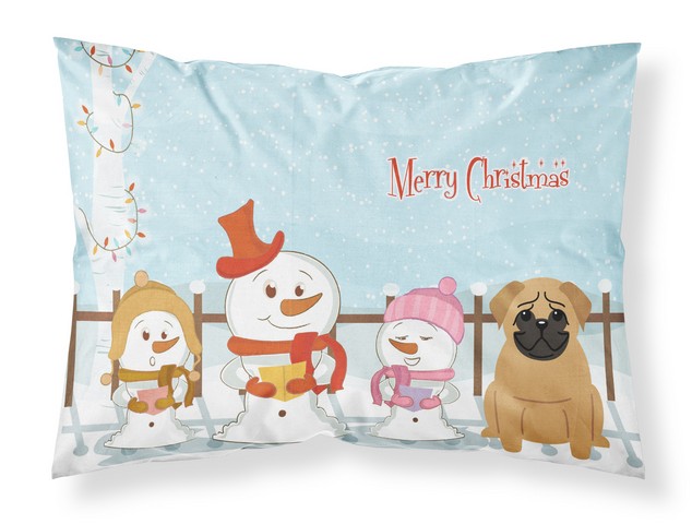 BB2338PILLOWCASE Merry Christmas Carolers Pug Brown Fabric Standard Pillowcase, 20.5 x 0.25 x 30 in.