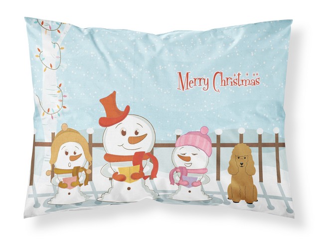 Merry Christmas Carolers Poodle Tan Fabric Standard Pillowcase