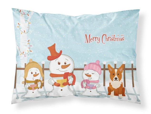 BB2431PILLOWCASE Merry Christmas Carolers Corgi Fabric Standard Pillowcase, 20.5 x 0.25 x 30 in.
