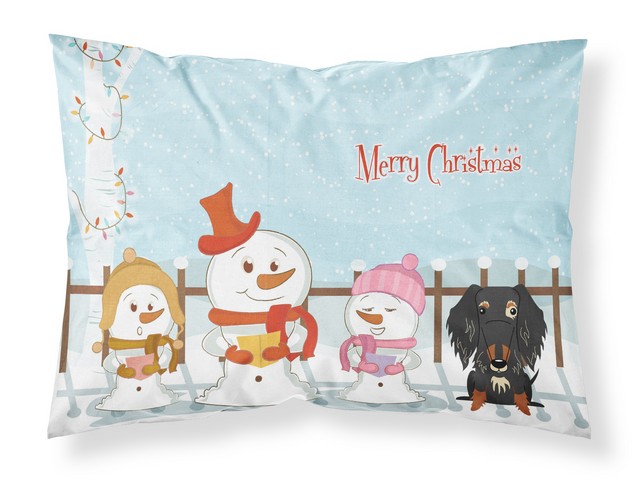 BB2459PILLOWCASE Merry Christmas Carolers Wire Haired Dachshund Dapple Fabric Standard Pillowcase, 20.5 x 0.25 x 30 in.